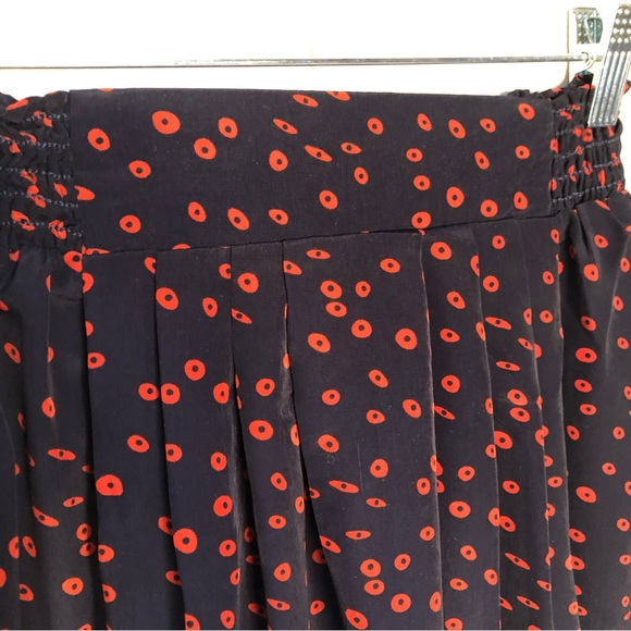 Umgee Polka Dot Print Silky Asymmetrical High Low Mini Skirt Navy Blue Red - Picture 5 of 12